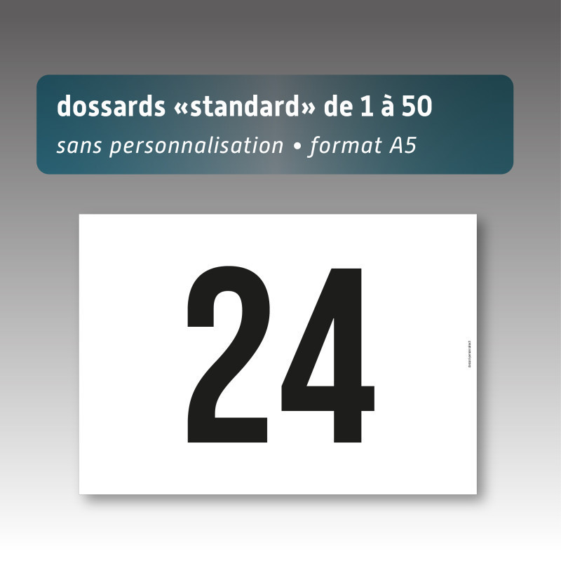 Dossards sans personnalisation de 1 à 50 - A5 - impression noire